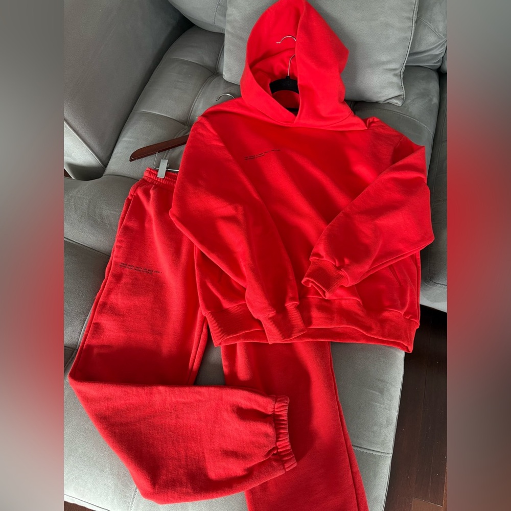 Pangaia Red Organic Cotton Hoodie and Pants Set Size S Oversized Unisex Goji Red - Picture 17 of 17